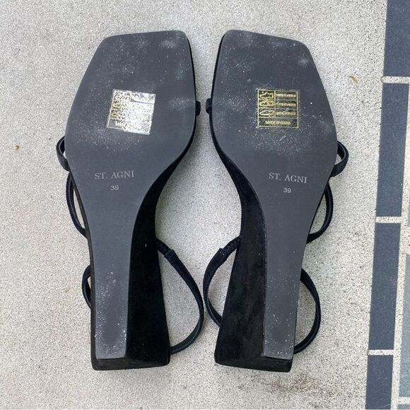 St Agni Spiral Wedge sandals shoes black suede platforms Revolve Sz 9 - Picture 12 of 16